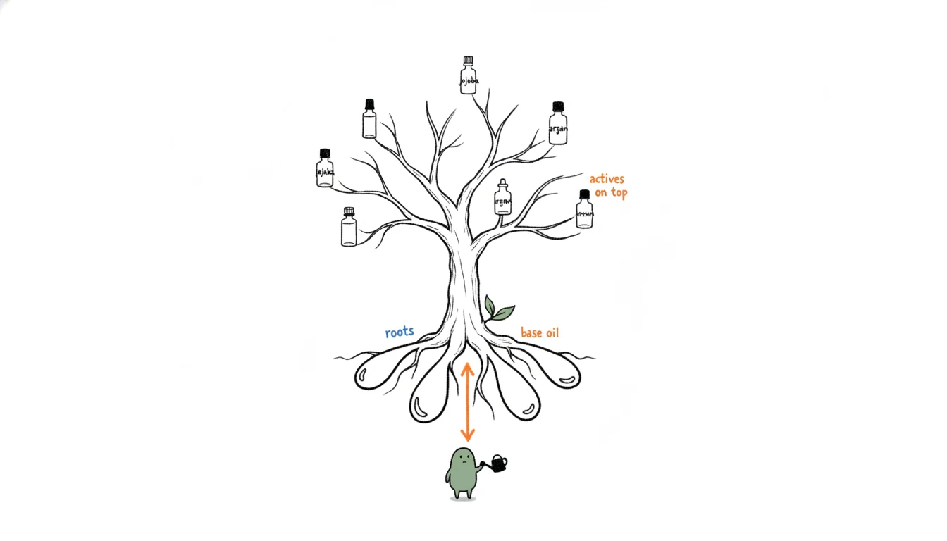 Choosing a base oil for private label cuticle oil, shown as a branching family tree of carrier oils