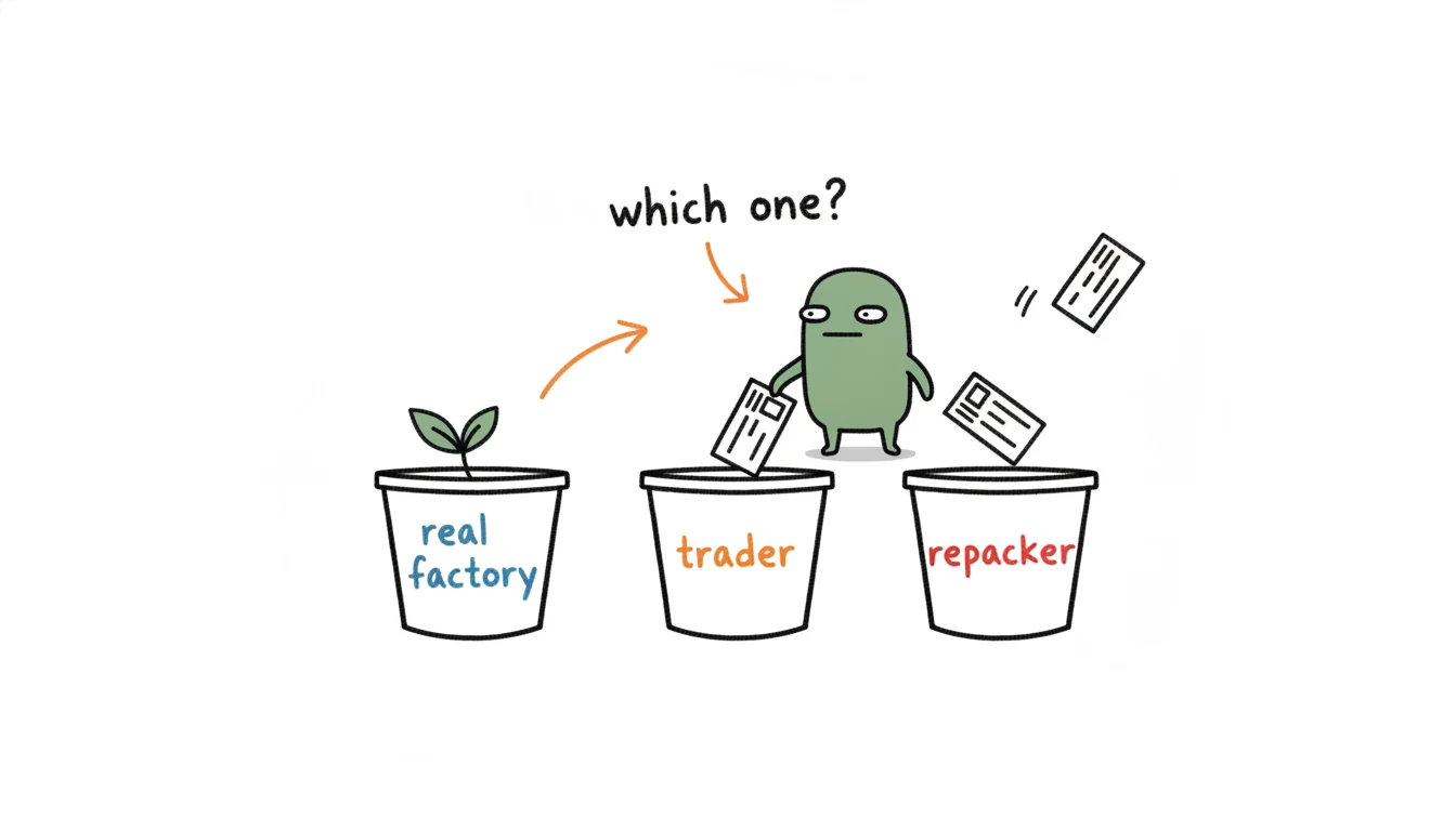 Three cuticle oil supplier archetypes shown as Xiaolv sorting supplier figures into three labeled bins