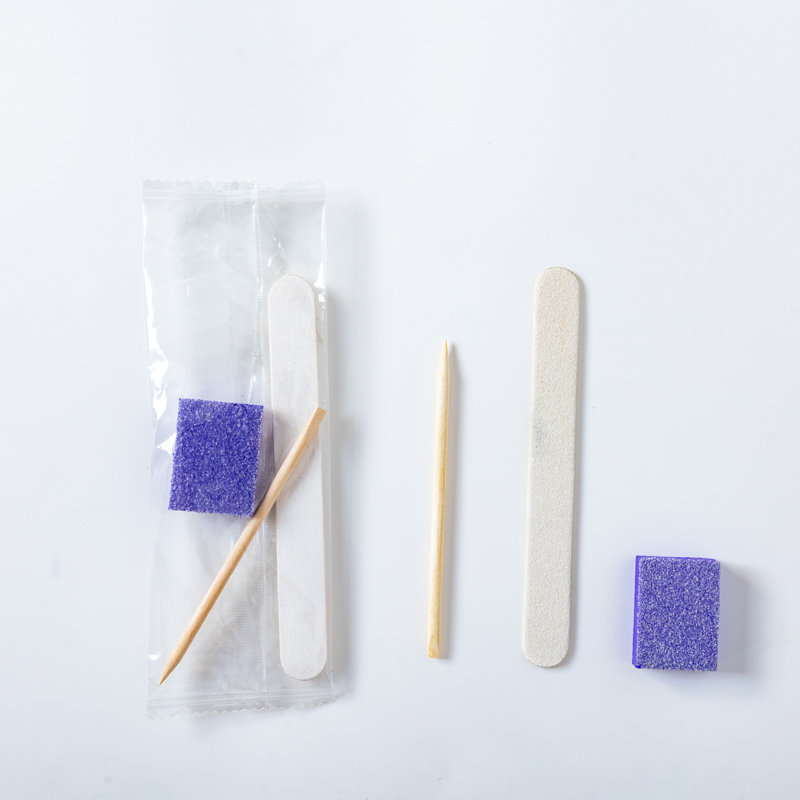 3 in 1 disposable manicure kit — nail file, orange wood stick, buffer block
