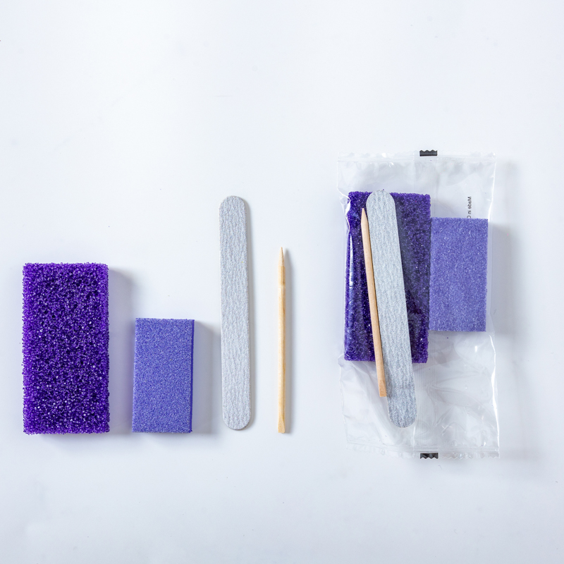 4 in 1 disposable manicure kit — nail file, orange wood stick, buffer, pumice