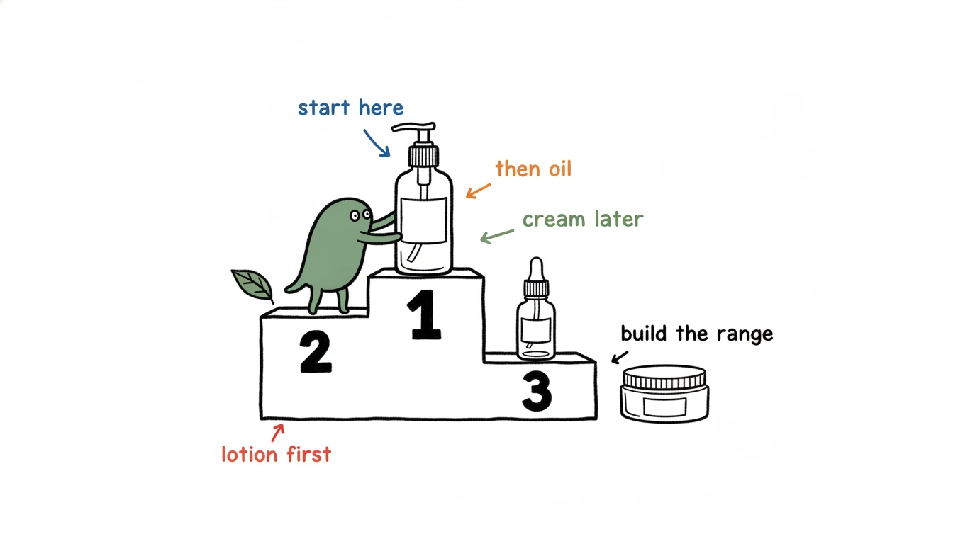 Choosing massage lotion as the first product to private label, ranked ahead of oil and cream on a numbered podium