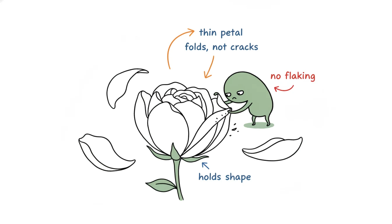 Soap flower quality: Xiaolv folding thin soap petals into a flower shape and pressing one to check it holds without crumbling