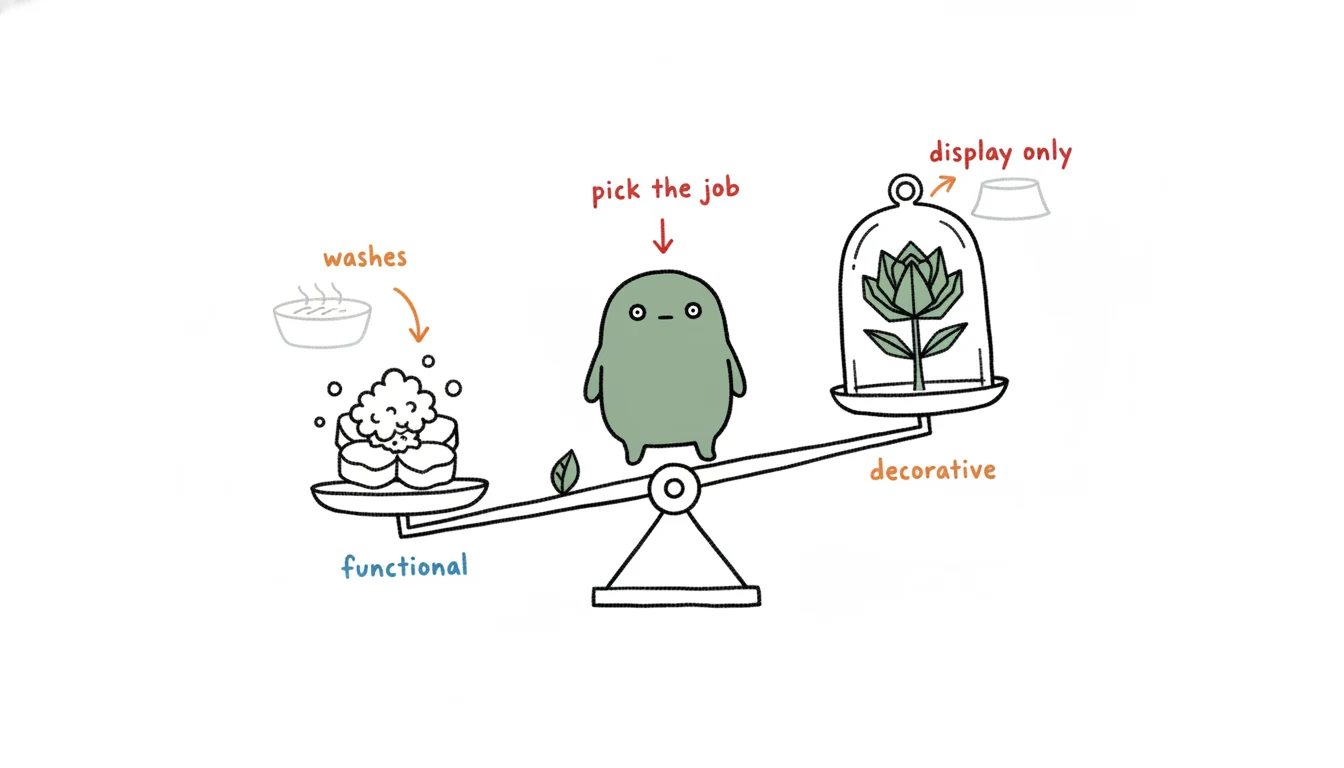 Soap flower types: Xiaolv weighing a usable washing soap flower against a display-only decorative flower on a balance