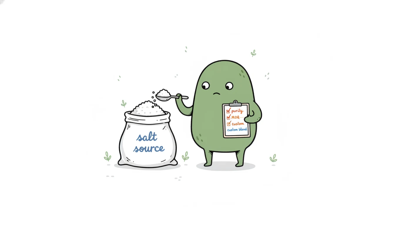 Vetting a bath salt supplier against a checklist: purity, salt source, MOQ, custom blend