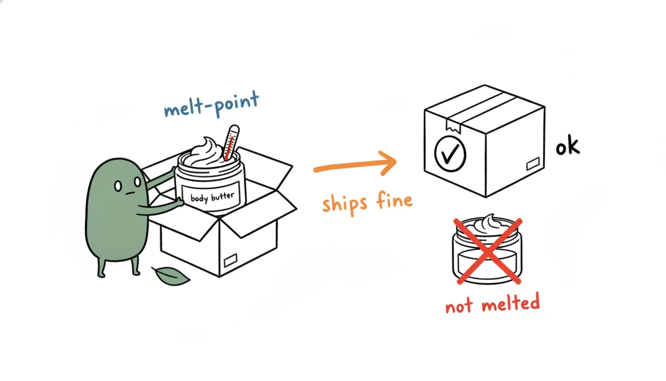 Body butter melt point engineered for the shipping lane so it arrives whipped, not melted
