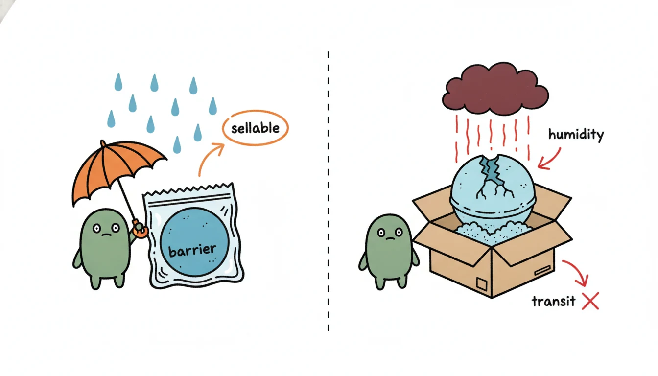 Moisture-barrier and transit risks for private label bath balls