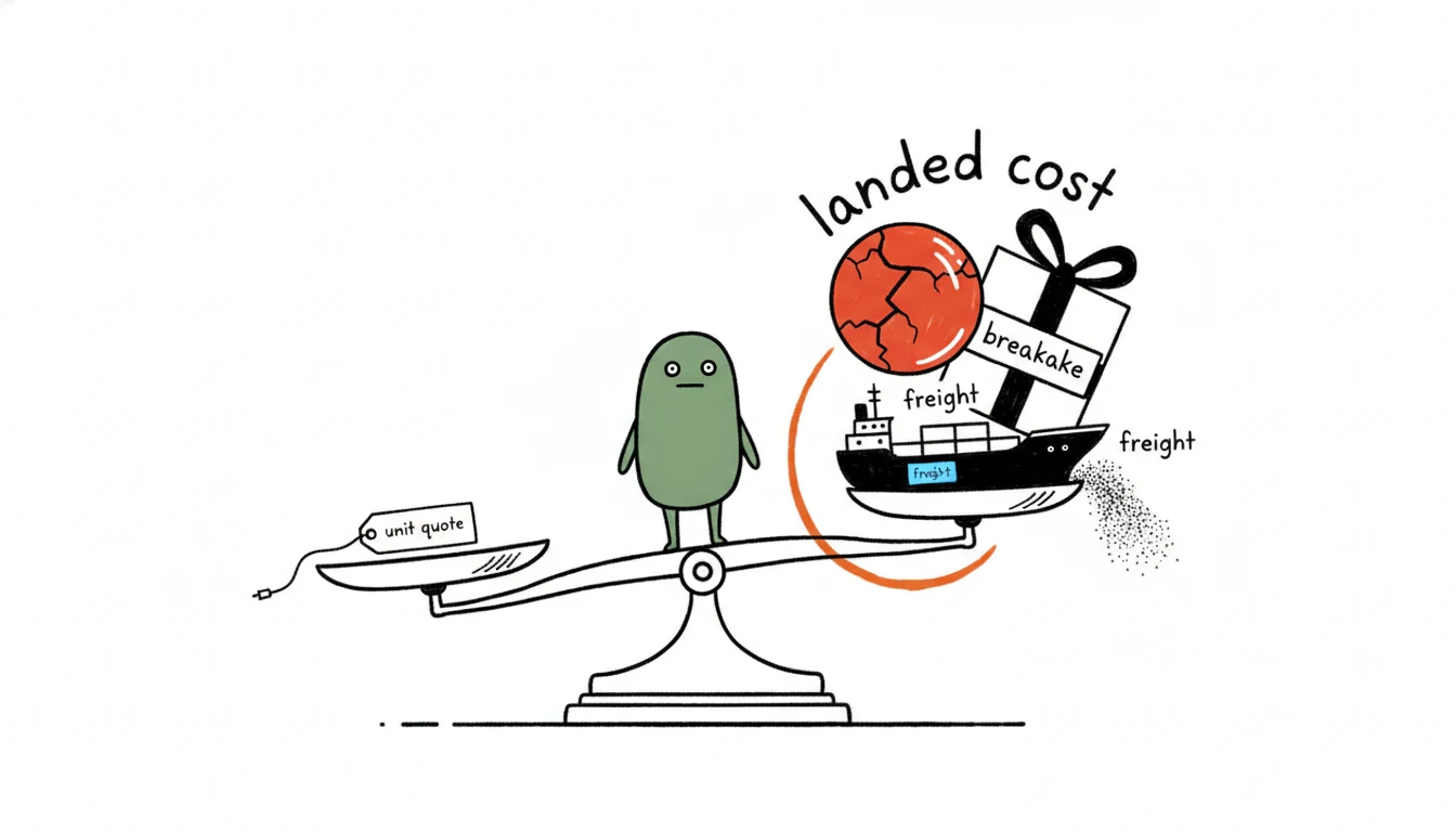 True landed cost of bath balls including breakage, packaging and freight