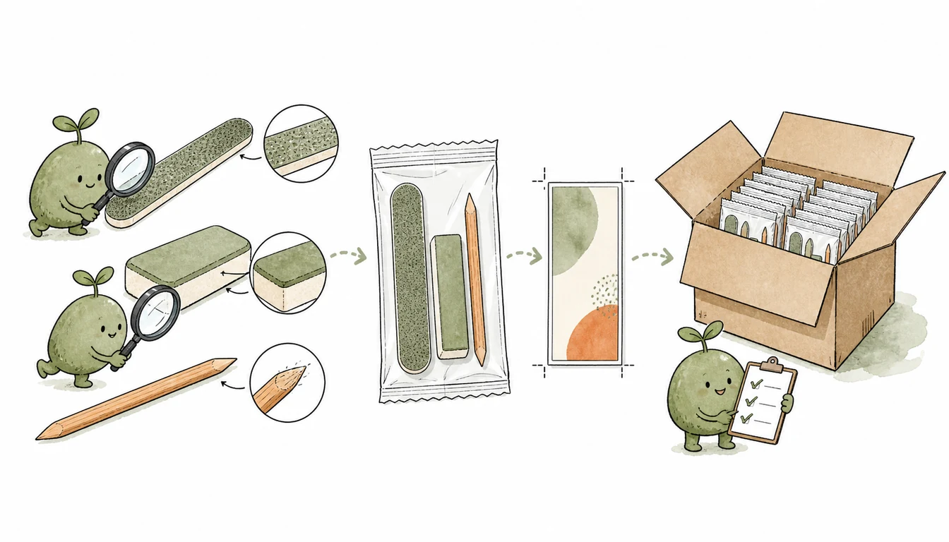 Pre-shipment quality control for nail files, sponge buffers, wood sticks, sealed bags and master cartons