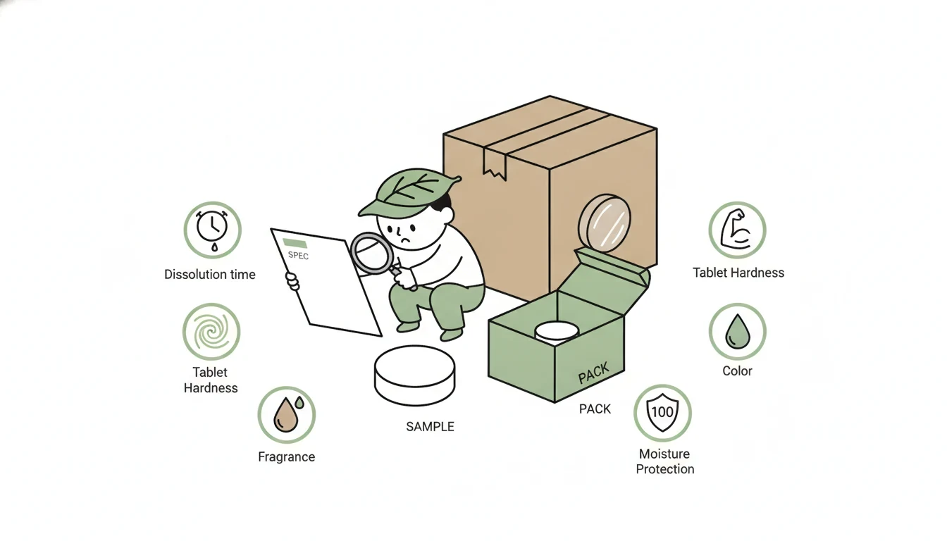 B2B spa tablets sourcing checklist covering specifications, samples and packaging