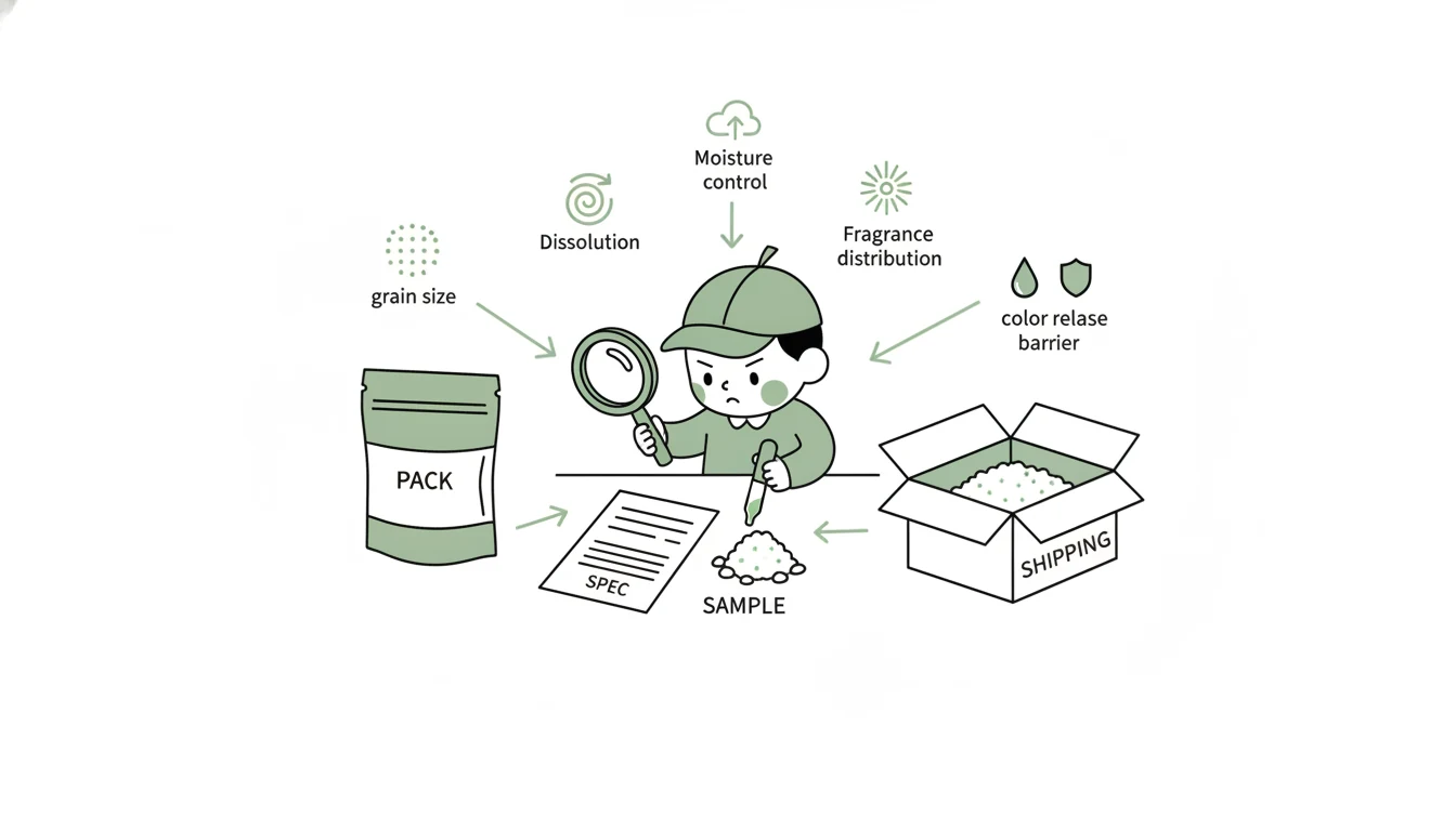 B2B soak salt sourcing checklist covering specifications, samples and packaging