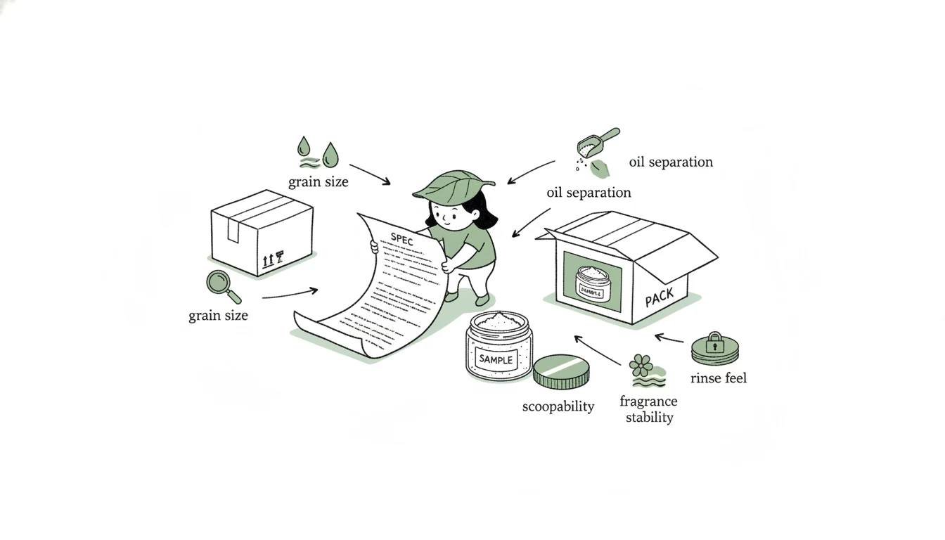 B2B sugar scrub sourcing checklist covering specifications, samples and packaging