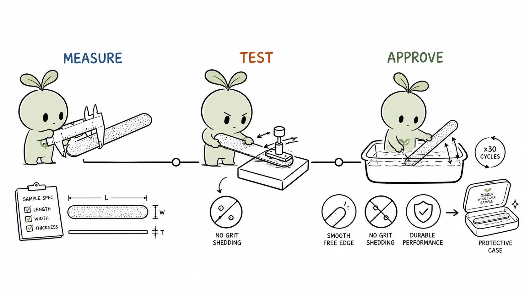Wholesale nail file sample quality control from measurement to durability approval