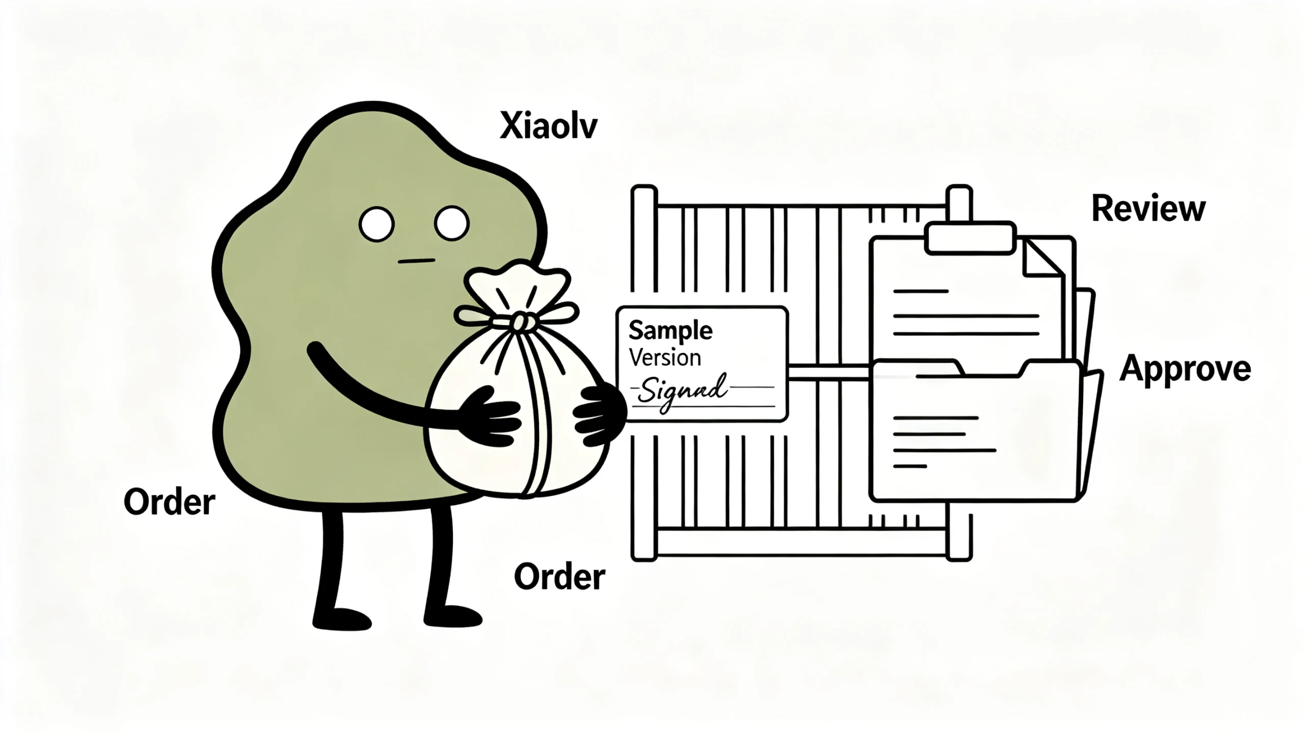 Xiaolv passes the approved bath bomb sample and version record to purchasing.
