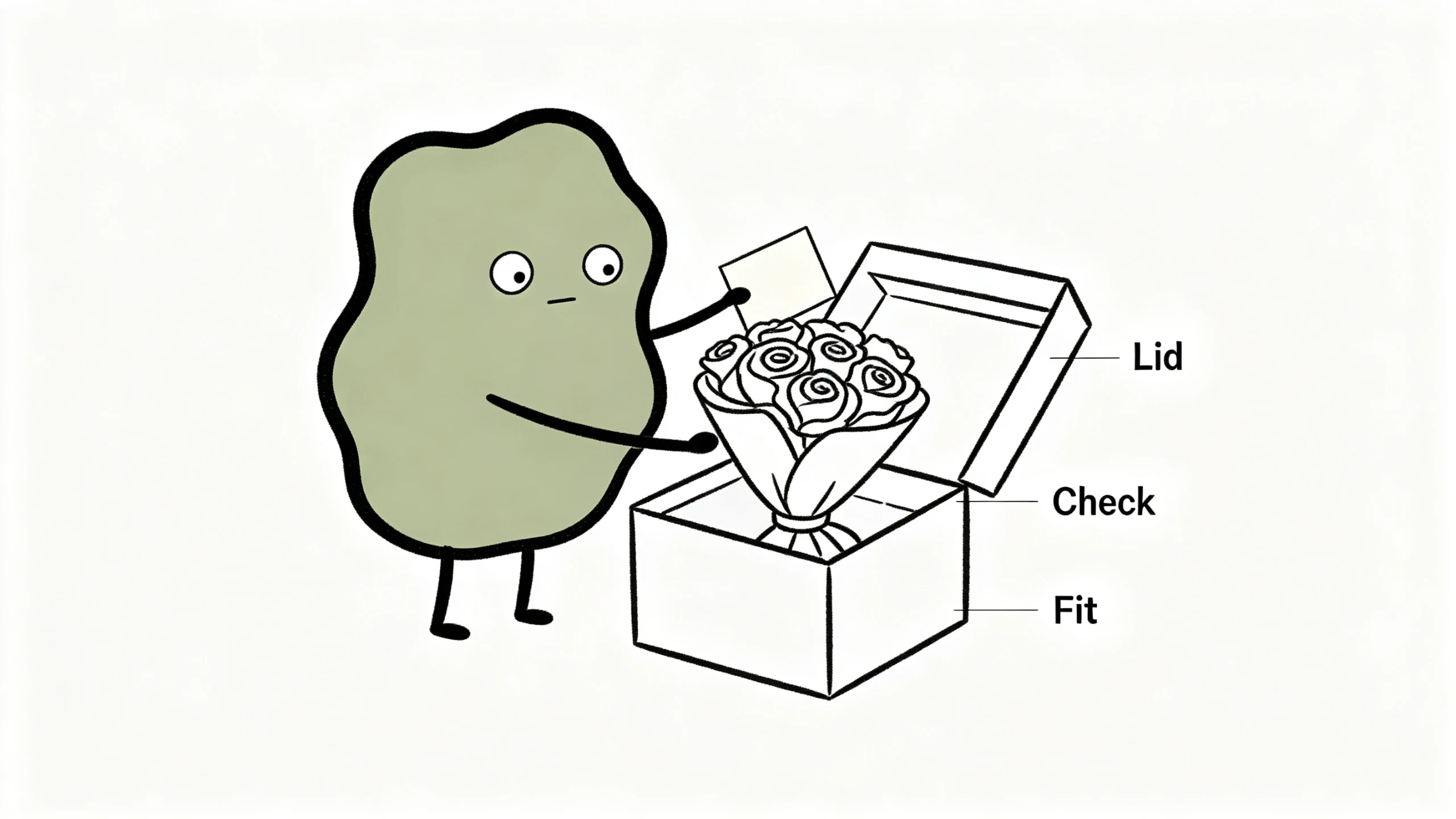 Xiaolv checks a soap flower bouquet for fit and lid clearance in the final gift box.